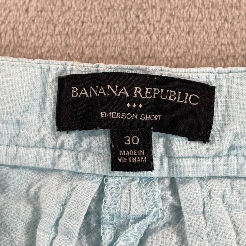 Banana Republic Emerson Chino Shorts Men 30x10 Sky Blue Linen Blend Preppy‎